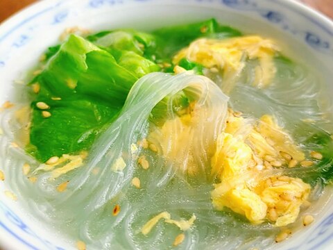 包丁不要★レタスとタマゴと春雨スープ★